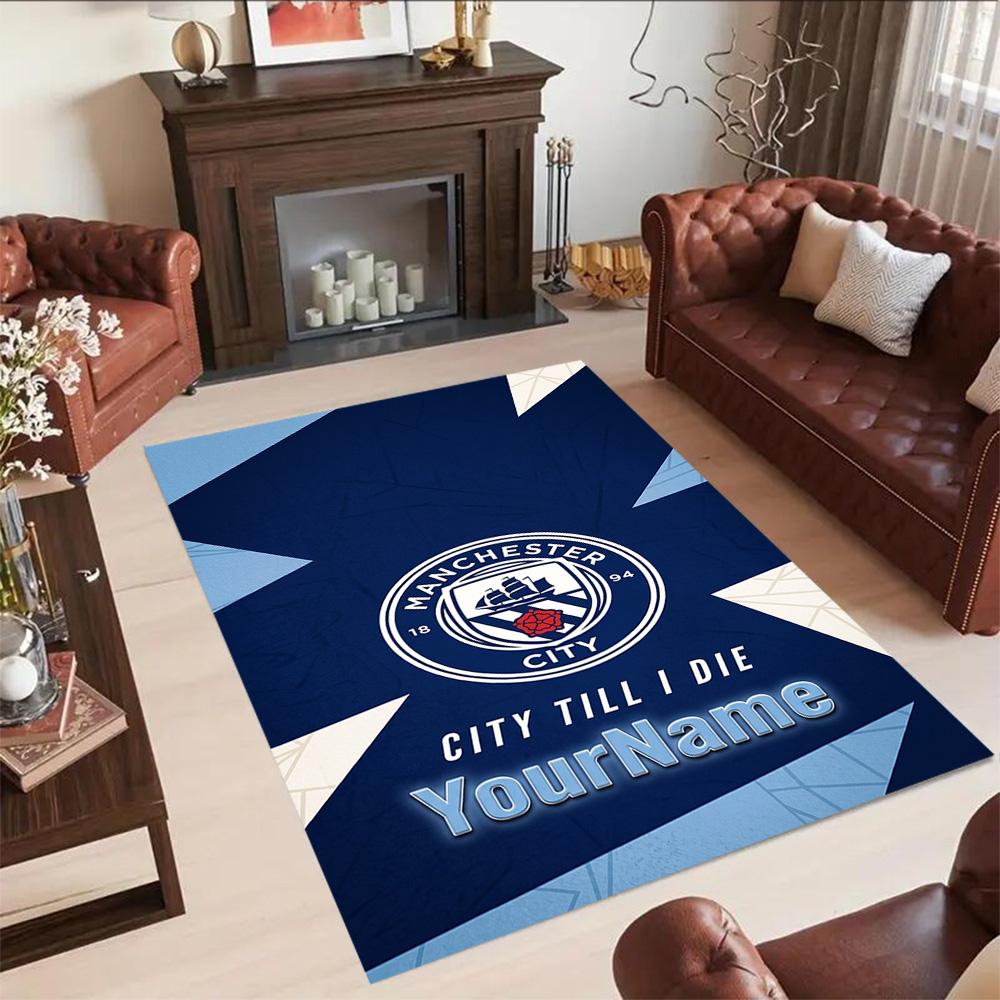 Manchester City Customize Your Name Carpet Design for Dormitory Hallway Study room Balcony Anti-slip Rug Office home decor Gift for Festivals