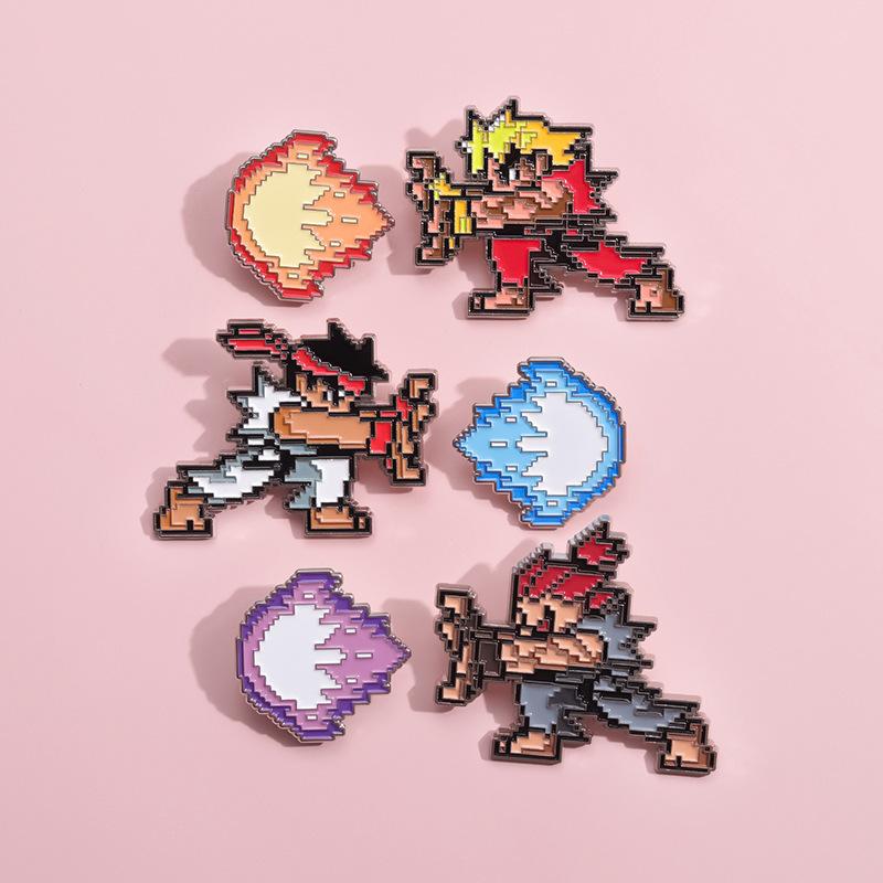 Fighter Fashionable Street Game Cartoon Brooch Pin With Eyecatching Flame Details