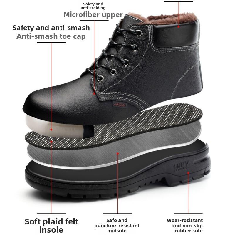High Quality Safety Shoes Fleece-lined Thickened Warm Steel Toe Protective Shoes Winter Work Boots Construction Working Shoes