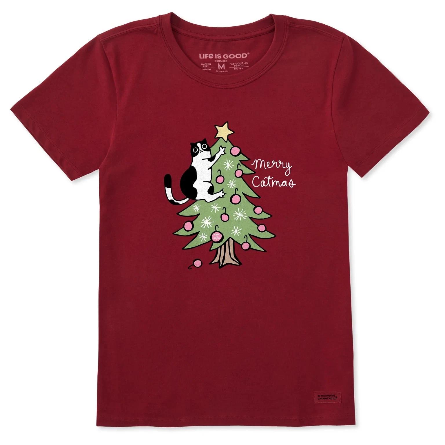 Life is Good. Women s Merry Catmas Climber Tree Short Sleeve Crusher Tee S