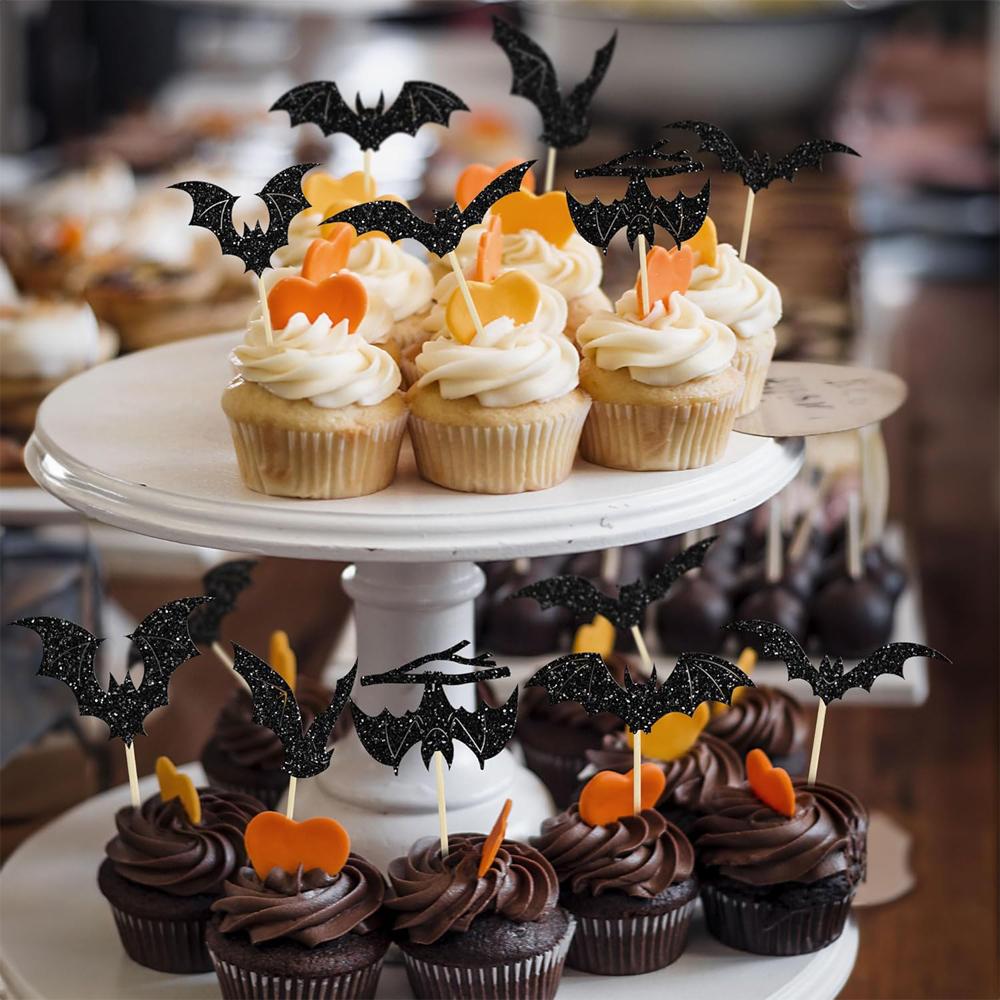 24pcs Halloween Cake Decoration Bat Birthday Cake Topper Halloween Birthday Party Cake Decoration Supplies Halloween Decoration