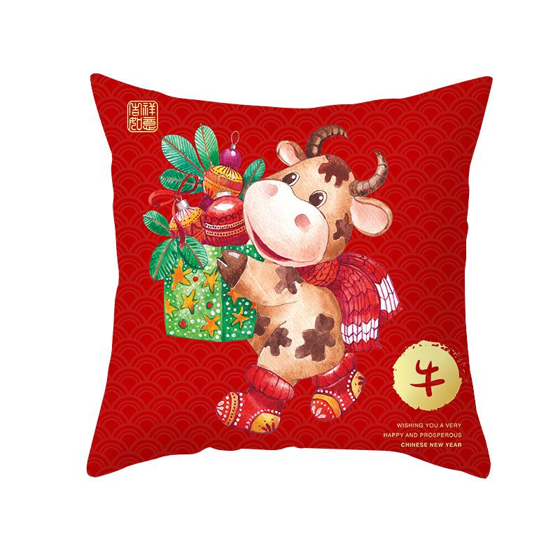 Short Plush Year of The Ox Pillow Insurance Company Gift Cushion Big Red Fortune Pillow Office Cushion