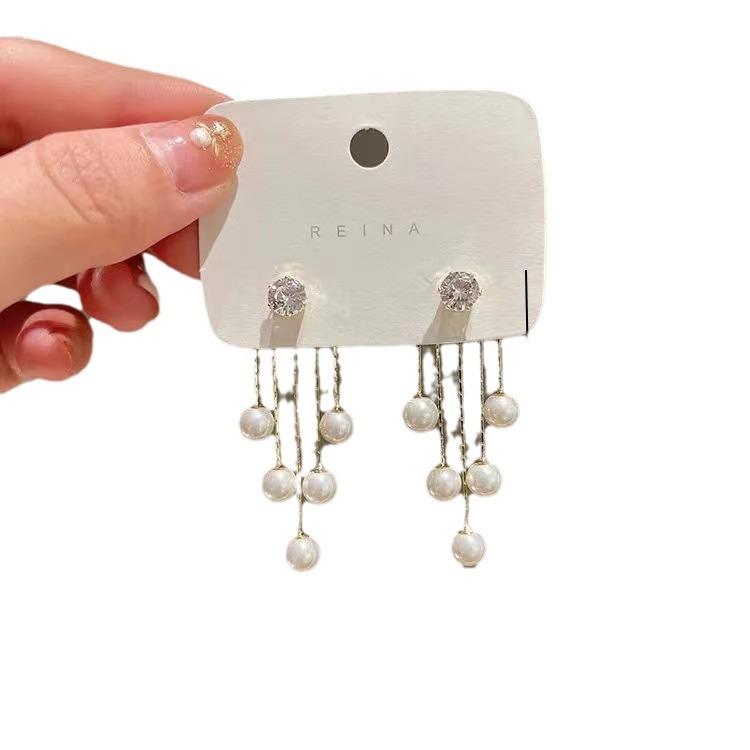New pearl earrings temperament long tassel female super fairy versatile earrings Internet celebrity fairy senior sense light luxury earrings