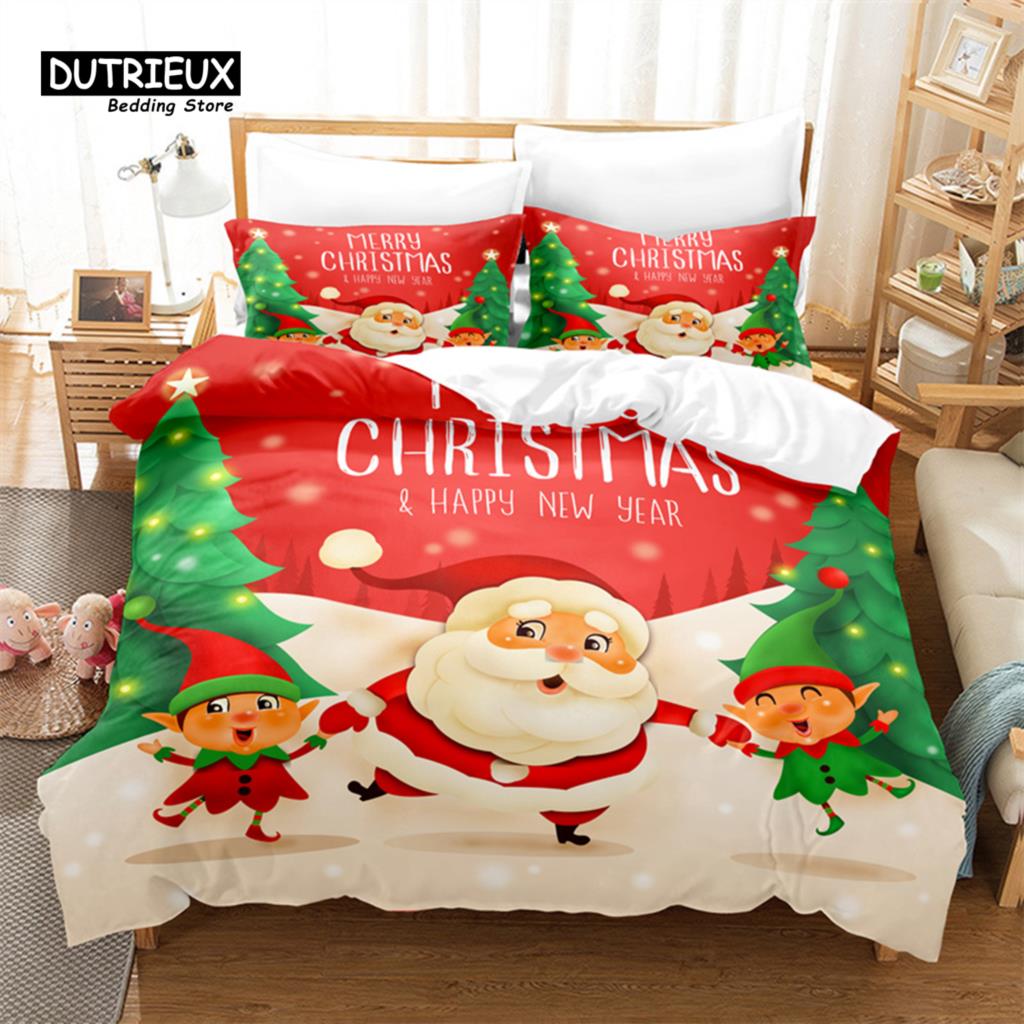 Jul Sängklädesset Jul Tomte Påslakanset 3D Jul Jul Sängkläder Queen Size Modedesign