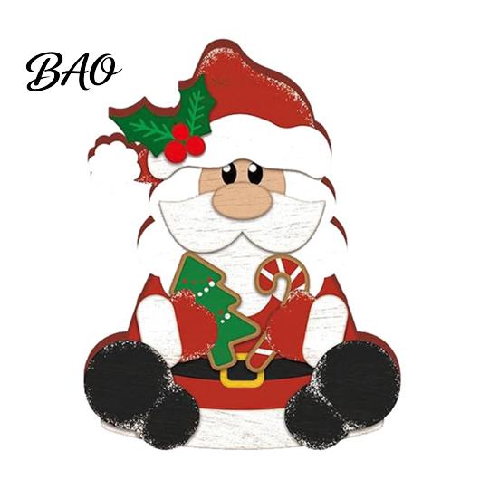 Christmas Gift for Family 3Pcs Wooden Tabletop Decor Set, Santa Snowman Reindeer Figurine, Hanging Indoor Party Supplies Tree Ornament with
