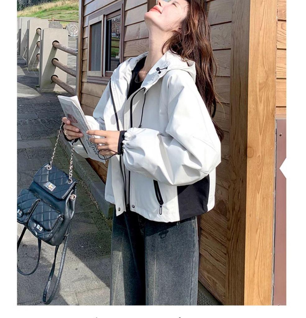 Women's Light Luxury Color Block Hooded Windbreaker - Spring/Autumn Slim Fit Casual Jacket (2025)