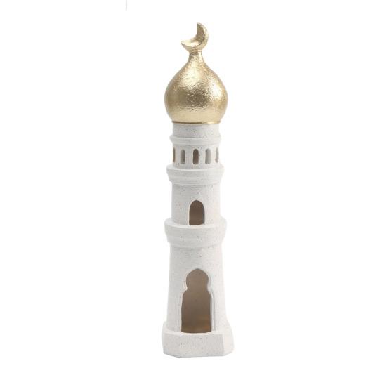 Ramadan Resin Art Statue Islamic Mosque Cultural Ornament Handcrafted Mosque Models Tower Decoration for Eid Home Office Ramadan Mubarak Gift