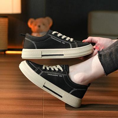Modeschuhe für Damen Low-Top Vulkanisierte Canvas Plateau-Sneaker Schwarz Flats Tennis Damen Klassisch Student Klein Paare Skateboard