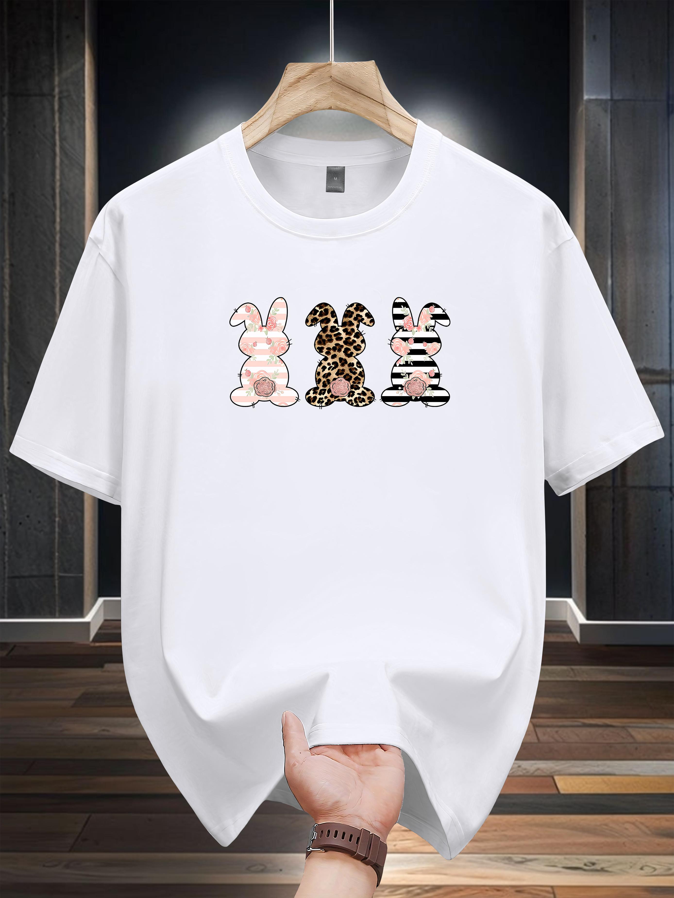 Niuwang Selection  T-shirt - Navy Blue Casual Graphic Tee with Playful Rabbit & Zebra Print S