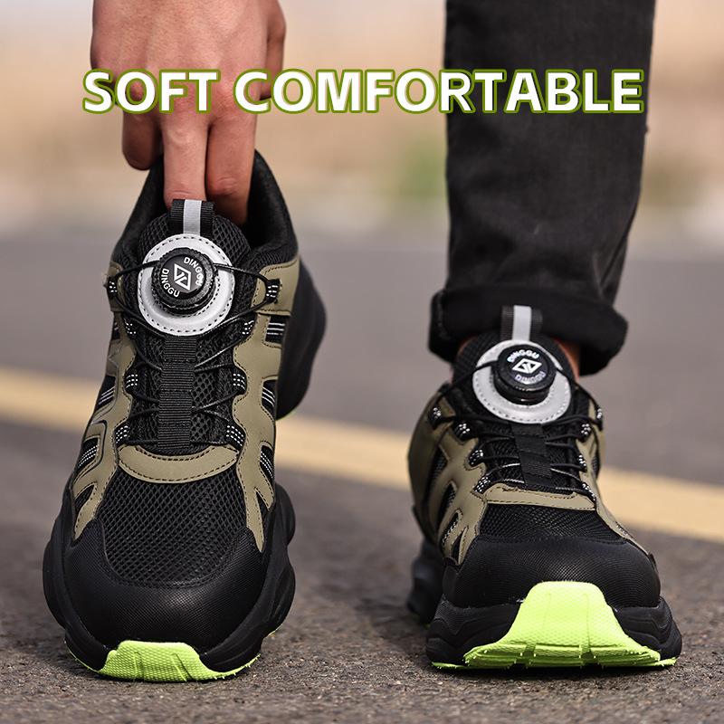 Fashion Rotating Button Safety Shoes Men Steel Toe Sneakers Labor Protection Shoes Breathable Work Shoes Anti Slip Protective Sneakers