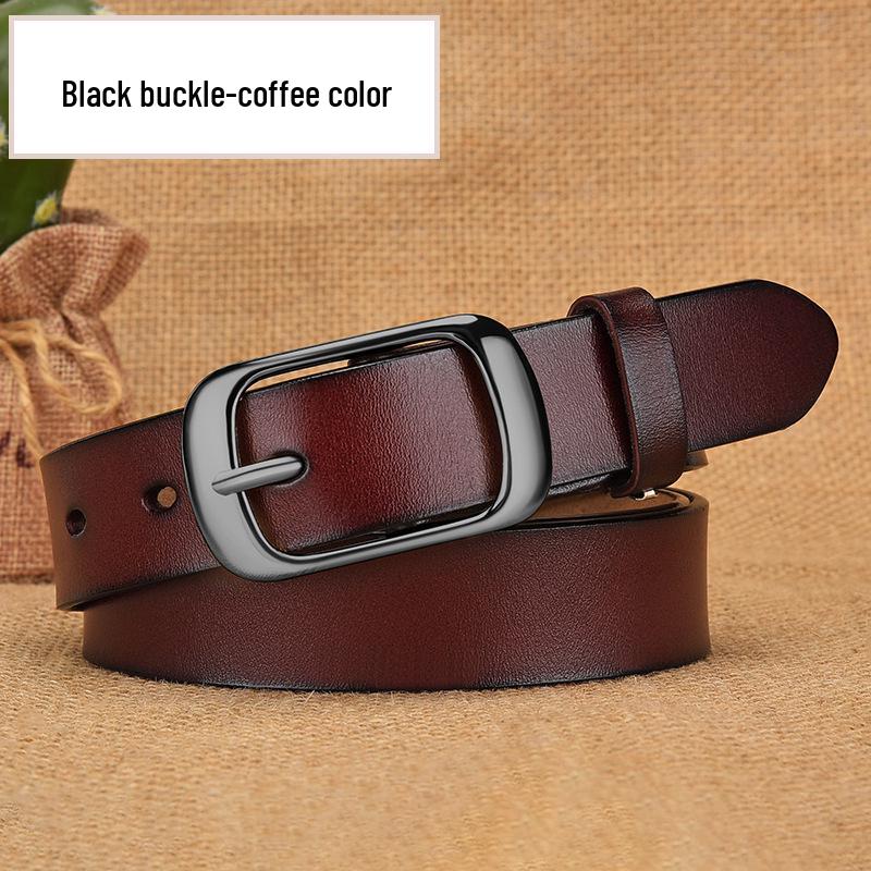 Women's Genuine Cowhide Leather Belt with Rustproof Alloy Buckle - Casual and Versatile for Jeans.