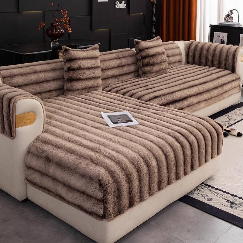 Premium Rabbit Plush Sofa Cushion Winter Thickened Non-Slip Seat Cushion New All-Inclusive Leather Sofa Cover Cover Towel