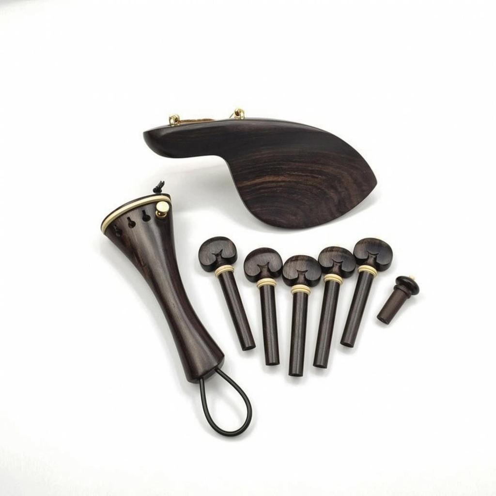 Chinrest with Tailpiece and Pegs Wooden Violin Fittings Set Carved Parts Kit Chin Rest
