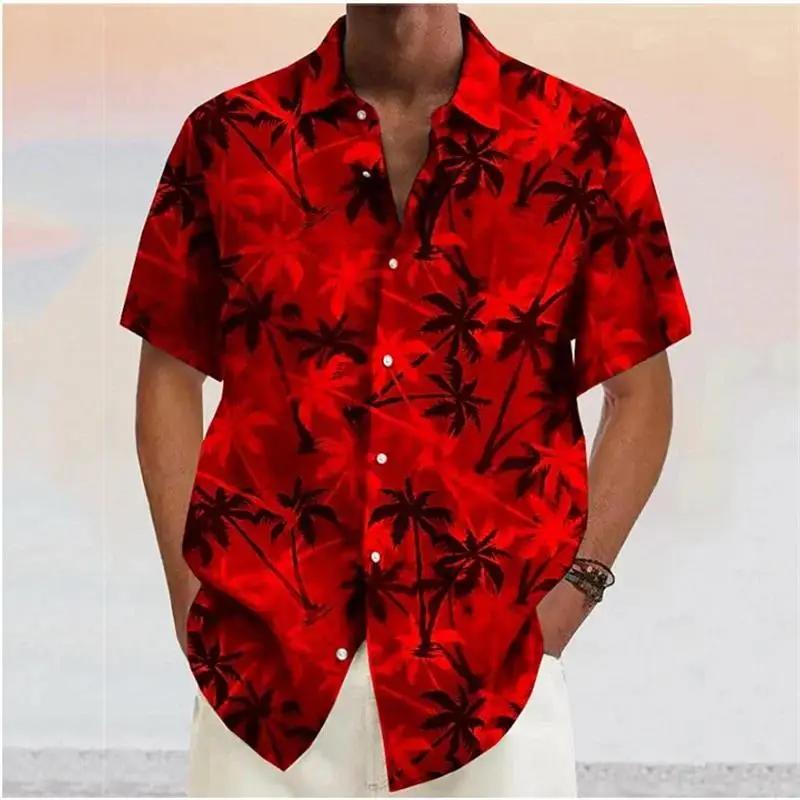 Hawaiianisches Kurzarmhemd, Palmenprint, Ideal für Sommer-Strandkleidung