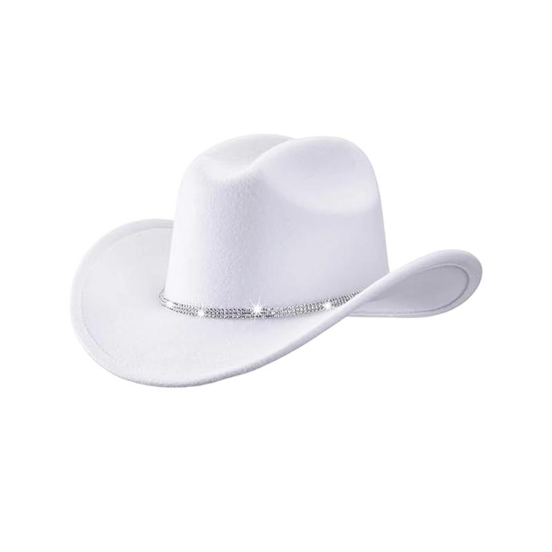 Unisex Cowgirl Hats with Triple Rhinestones Decors Soft Acrylic Fabric Camping Concerts Daily Use Costume Accessory