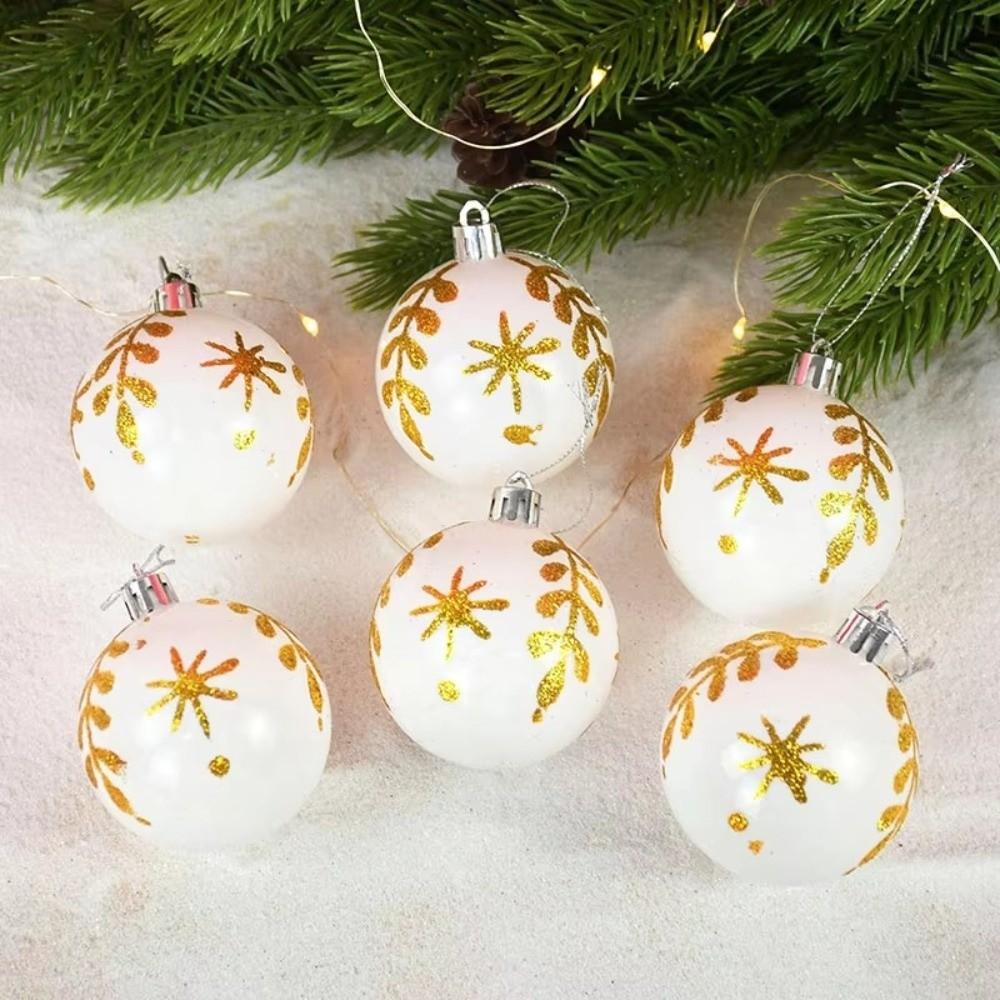 6Pcs/Set Colorful Glitter Painted Christmas Balls Plastic Xmas Hanging Ball Festival Party Decor