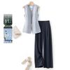 IHIMI Women's Lyocell Linen Color-Block Vest & Pant Set