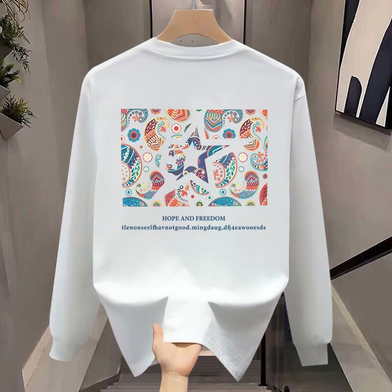 American Heavy Cotton T-Shirt Men'S Bottoming Shirt Long Sleeve Fashion Trend Top Men'S And Women'S Crew Neck Sweater