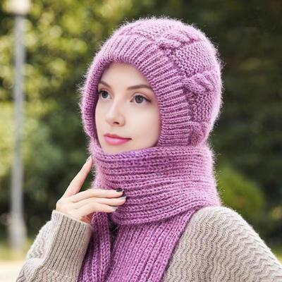 Cappello Sciarpa Integrata Design a Tinta Unita Elastico Confortevole Termico Invernale Copricapo Accessori per il Freddo