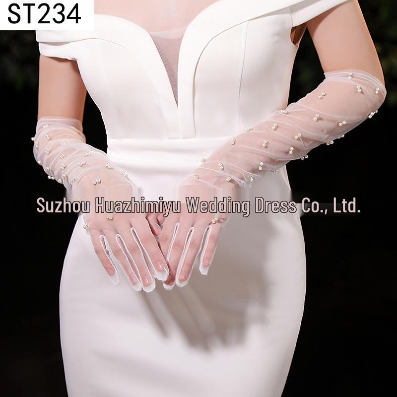 Elegant Pearl Bow Wedding Gloves - French Aesthetic for Bridal Portrait Styling