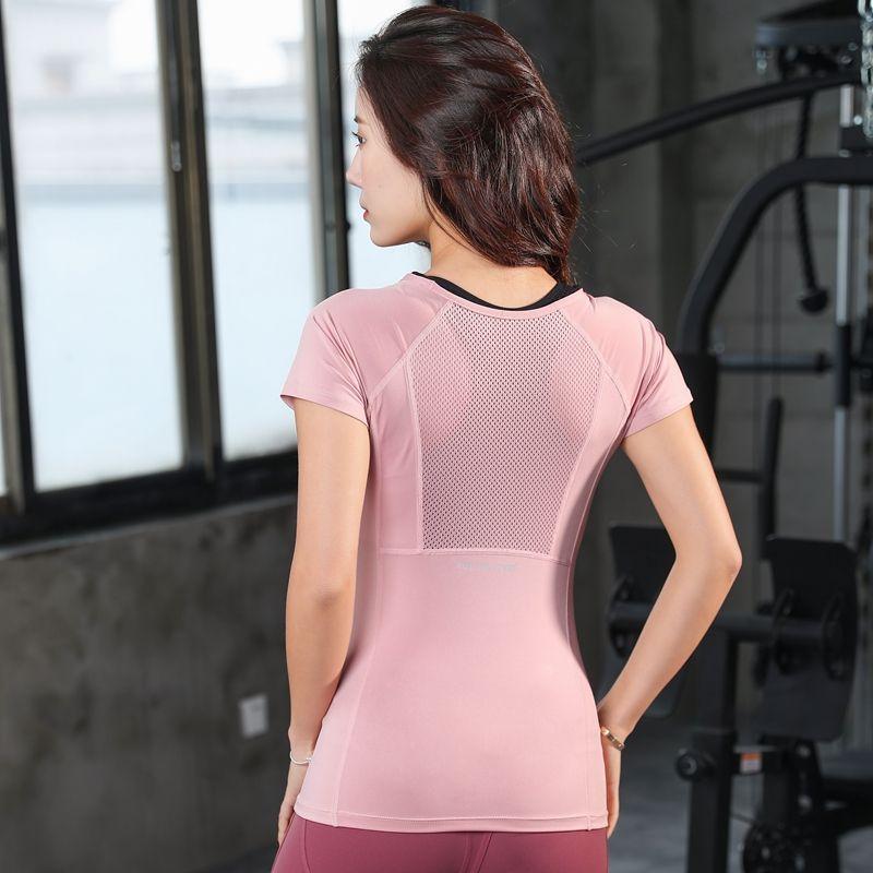Damen Yoga T-Shirts Mesh Atmungsaktiv Schnelltrocknend Einfarbig Sportbekleidung Fitnessstudio T-Shirts Langarm Mädchen Freizeit T-Shirts