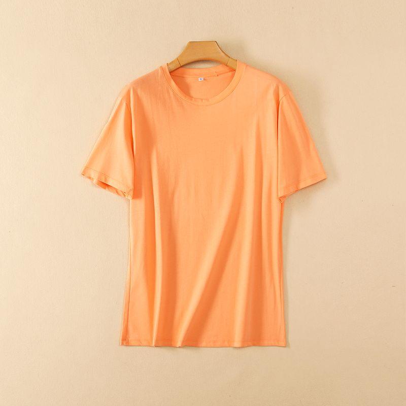 

Экспорт Летняя женская одежда Чистый хлопок круглый вырез короткий рукав тонкая футболка однотонный пуловер повседневные и удобные дышащие базовые топы Orange M