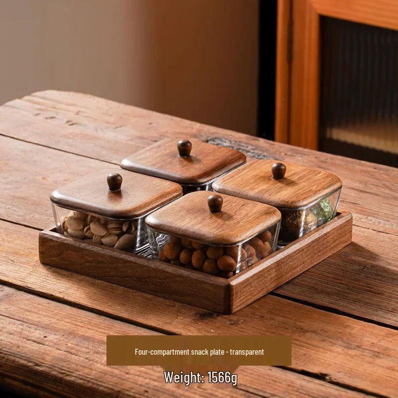 Light Luxury Divided Glass & Wood Snack Tray