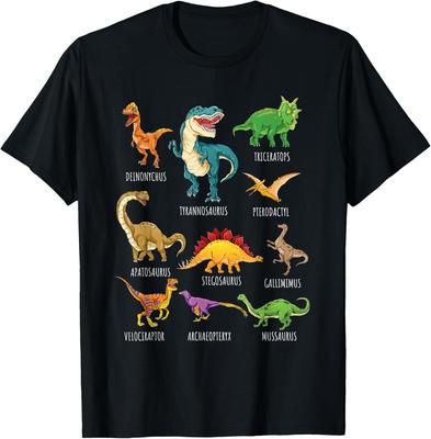 Types of Dinosaurs Graphics Dino Identification T-Shirt Unisex Summer Streetwear Tops Harajuku Mens Clothing Camisas