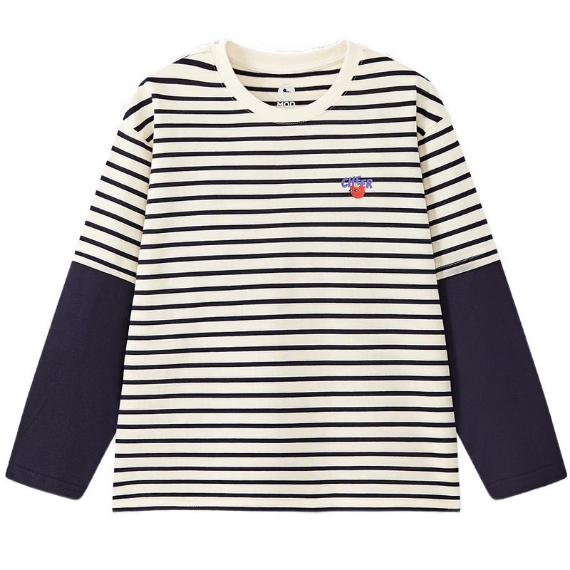 MQD Boy s Striped Fake Two-Piece Long Sleeve T-Shirt 130cm