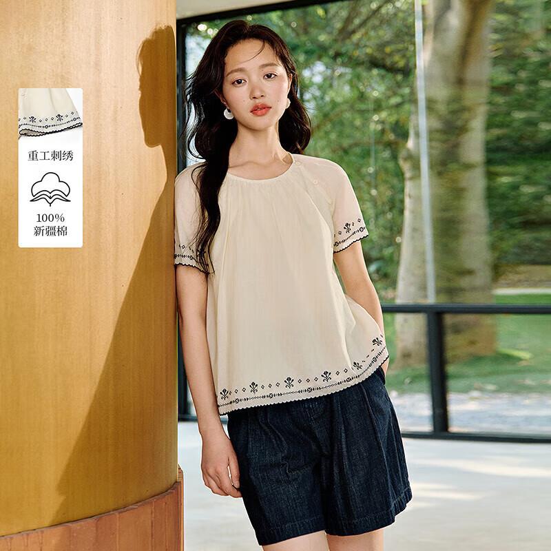 Inman Women's French Embroidered Short Sleeve Blouse