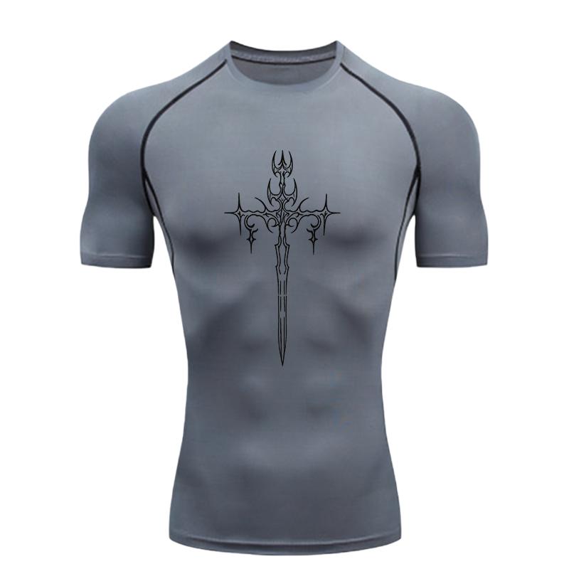 Cross Pattern  Men's Sports T-shirt Training Fitness Compression Quick Dry Short Sleeve T-Shirt for Men