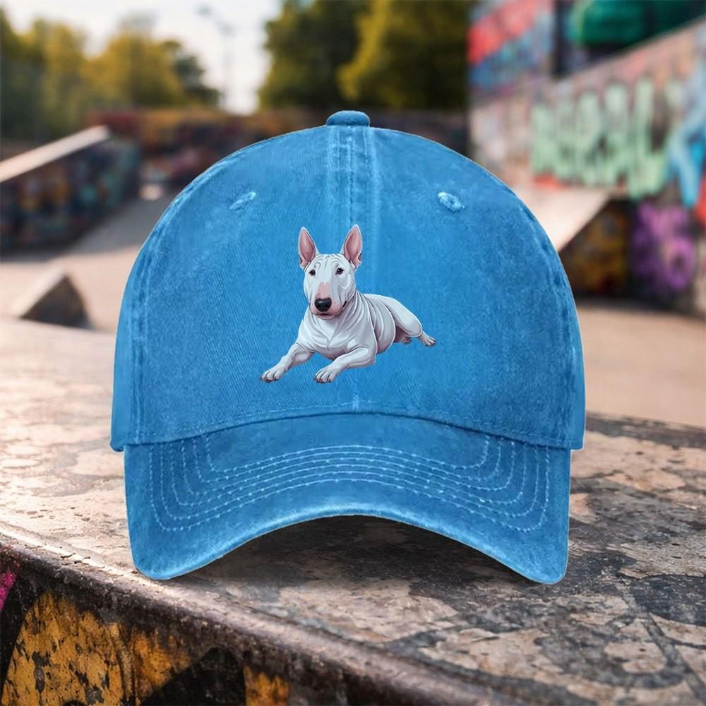 Bull Terrier Dog Graphic Washed Baseball Cap Unisex Adjustable Cotton Outdoor Sport Headwear