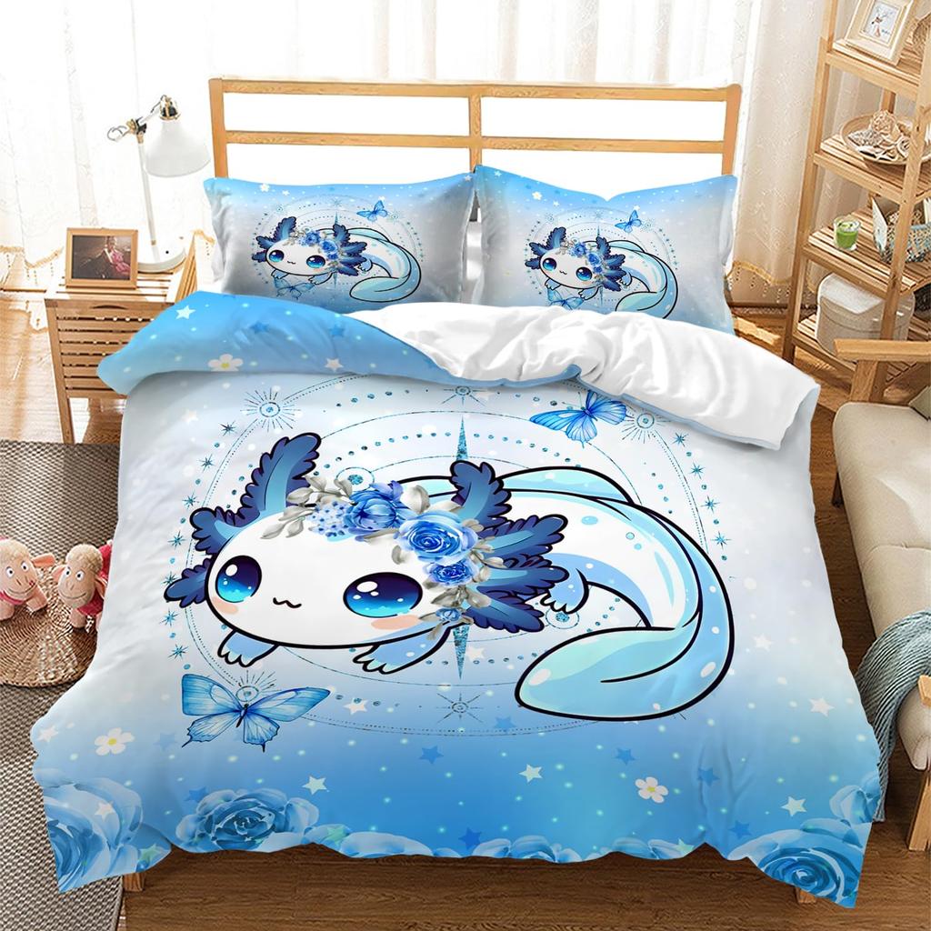 Cute Axolotl Duvet Cover Sets For Kids Boys Girls Lightweight Bedding Sets Cartoon Salamander Bedding Set Bedroom Decor No Quilt