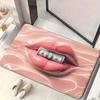 1pc 2D Printed Home Doormat, Pink Lips Detail Floor Mat- Fashionable Absorbent Floor Mat, Suitable for Bathroom, Bedroom or Livi