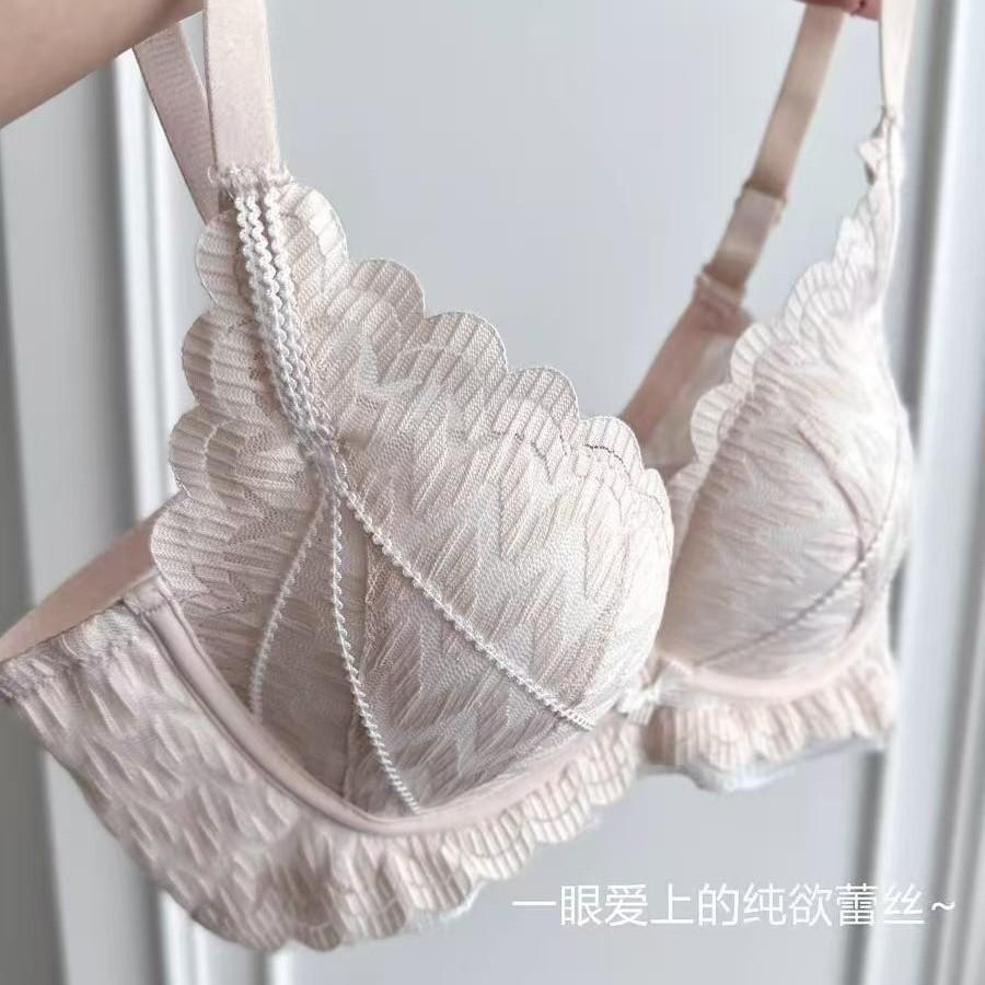 French pure lace sexy women without steel ring, double breasts, anti-sagging bra cover set burst