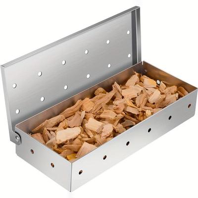 Caja ahumadora de acero inoxidable Caja ahumadora para barbacoa Contenedor de virutas de madera Herramienta para ahumar carne Accesorio para barbacoa al aire libre