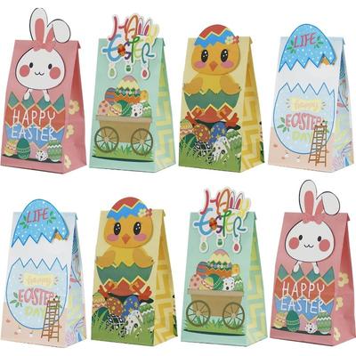 24 Stück Oster-Papiertüten, 24 Stück Oster-Aufkleber, Oster-Mitgebseltüte Partyzubehör für Klassenzimmer, Gastgeschenke, Kraft-Feiertags-Mitgebsel.