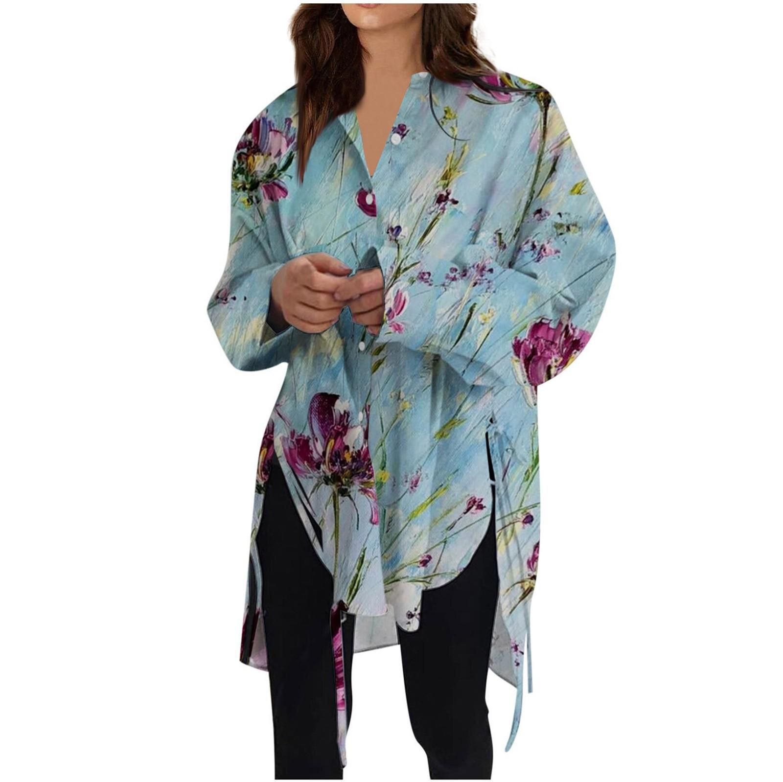 

Модная повседневная однотонная рубашка с длинными рукавами и лацканами свободного типа для женщин XXXXL синий