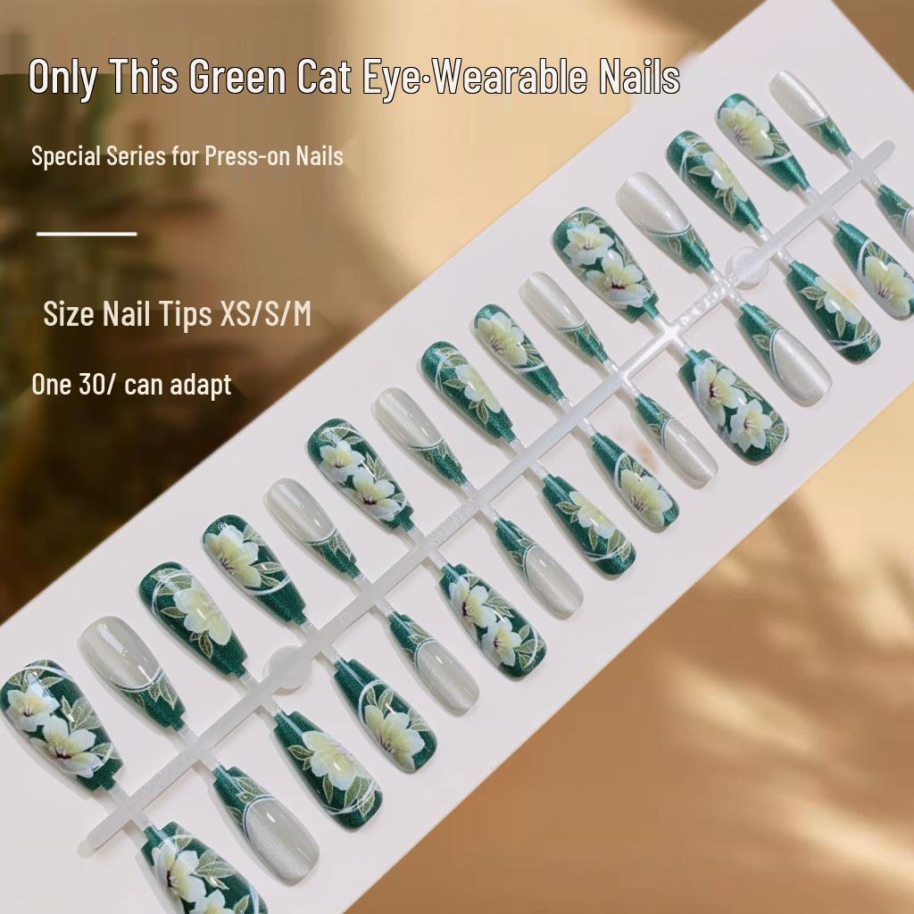 

Elegant Retro Green Cat Eye False Nails Set
