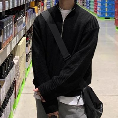 Men's Korean Style Half-Zip Cardigan: Autumn Trend, Handsome & Versatile Stand Collar Knitted Turtleneck Sweater.