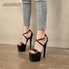 Fashion Summer Fashion Platform Cross-Tied PU Modern Sandalias Peep Toe 17cm High Heels Sandals Women 2024 Classics Rome Solid Black