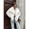 Women Faux Fox Fur Cropped Coat Large Lapel Collar Luxury Short Fluffy Jacket Cruelty‑Free Warm Outerwear For Winter Party Street Wear