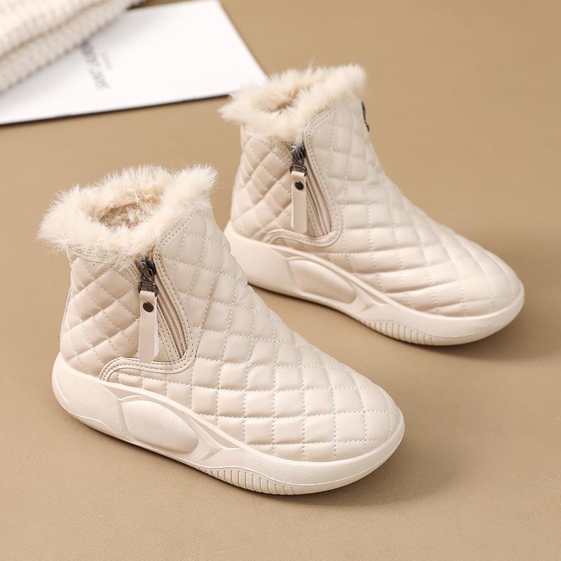 New high-top snow boots, piled and thickened warm women's shoes, trendy zipper bread cotton shoes