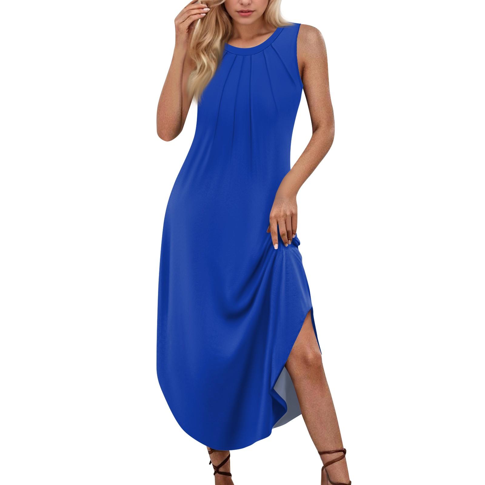 

Жіночі літні повсякденні сукні без рукавів з круглим вирізом і принтом XXXL синій