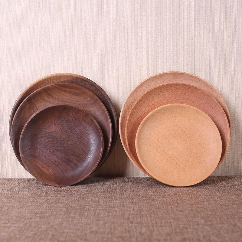 Round Black Walnut Wooden Tray for Breakfast, Pastry, Fruit, and Snacks