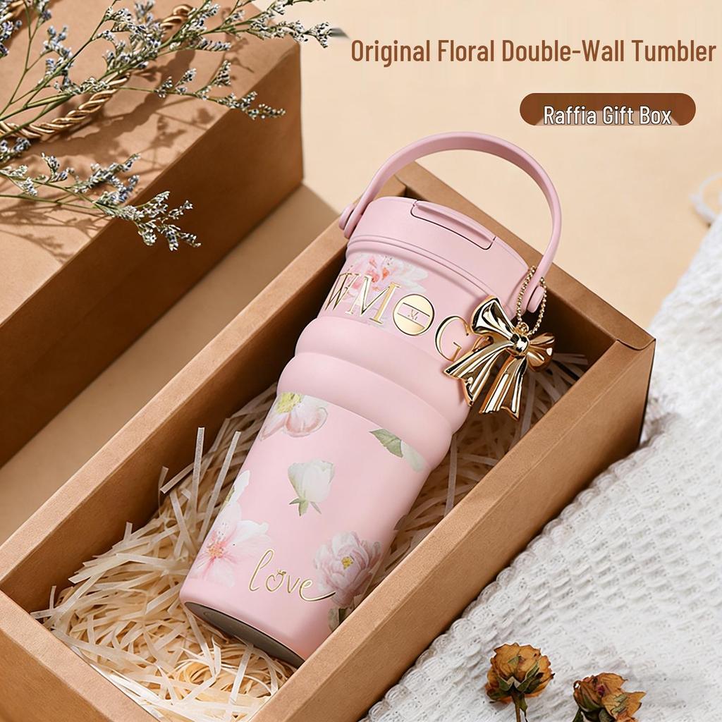 Large Floral Insulated Stainless Steel Travel Cup for Women - Perfect for Cars and Coffee