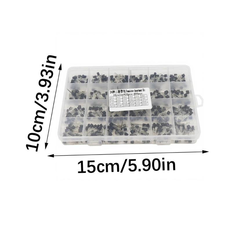 480 Pack Transistor Pack with 24 Varieties in TO 92 Format Including Organized Storage Box for Electronics Hobbyists