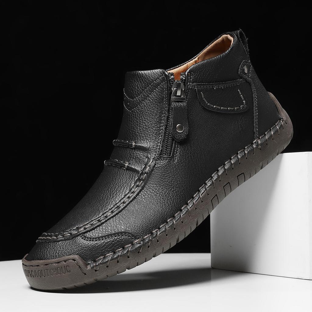 Men's Shoes 2025 Autumn/winter Outdoor Casual Shoes One Foot Flat Shoes Zippered Short Boots