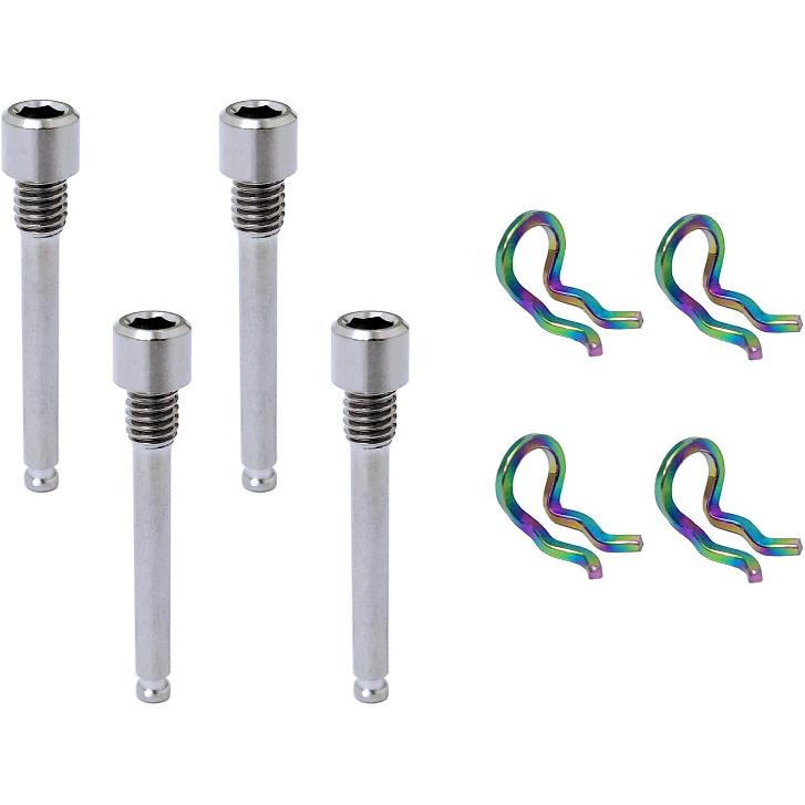 4 Sets Bicycle Titanium Alloy Pin Caliper Screws Brake Pad Bolt M4 Disc Brake Caliper Bolt with Clips Compatible with Shimano