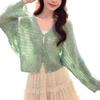 2026 Women's Sweet Style V-Neck Green Knit Cardigan - Lightweight Sun Protection for Spring/Summer